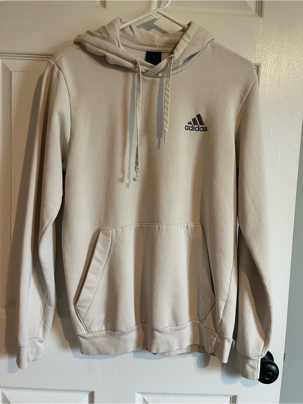 adidas Men's Light Cream Hoodie with Small Black Logo
